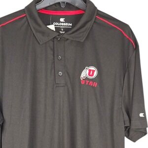 Utah Utes Football‎ Men's Large Black Polo Shirt Short Sleeve NCAA Performance